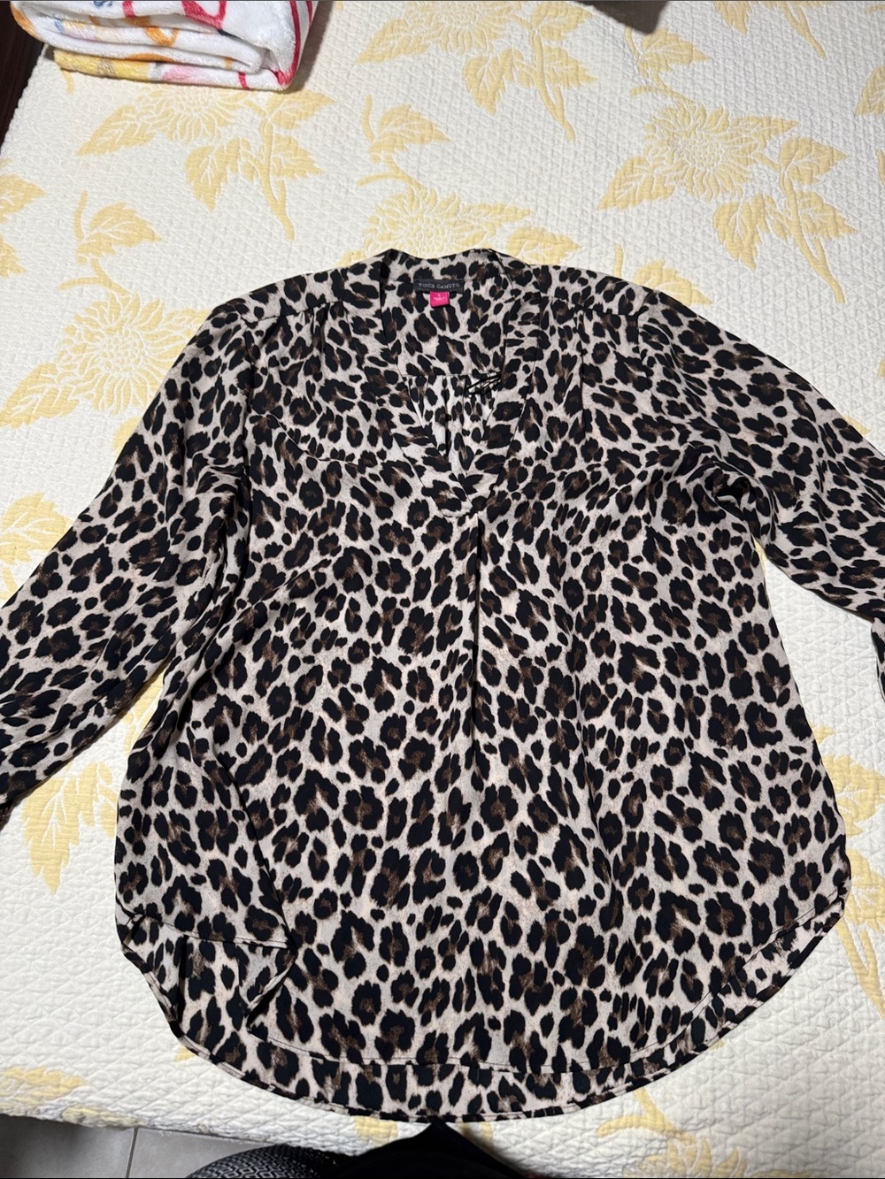 Vince Camuto Beige and Black Leopard-Print Button Down Blouse
